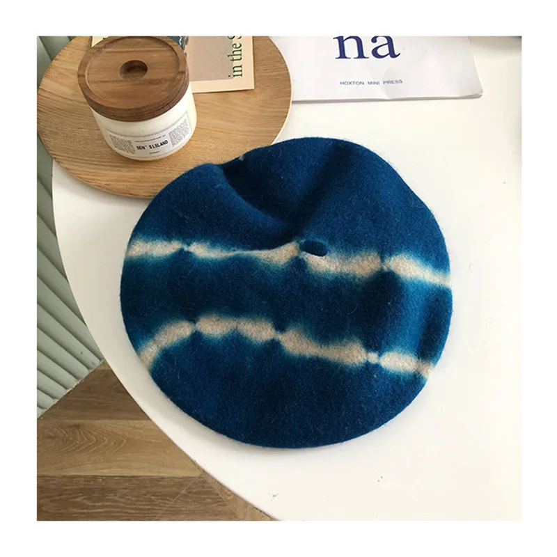 

Beret Female Fashionable Simple Niche Retro Korean Casual Wild Painter Hat Tide Winter Hats 2020 Tie-dye Woolen for Women Unisex