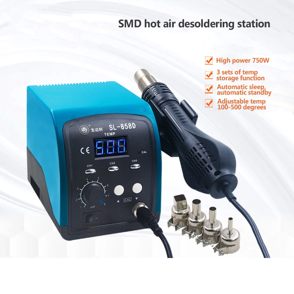 858d smart blue screen desoldering station hot air gun high power digital display 750w mobile phone repair tool free global shipping