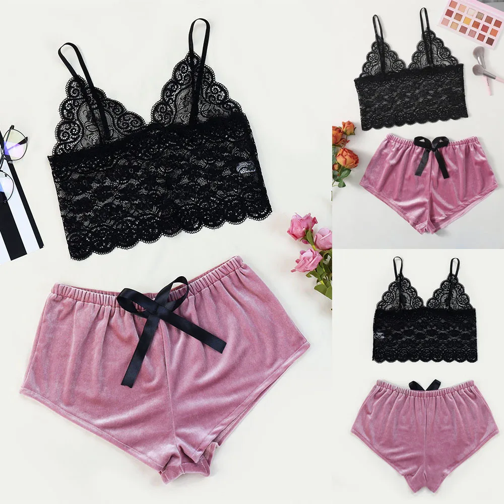 

Exotic Sets Womens Sexy Sling Sleepwear Lingerie Lace Nightwear Underwear Set Velvet comfortable Transparent Underwear