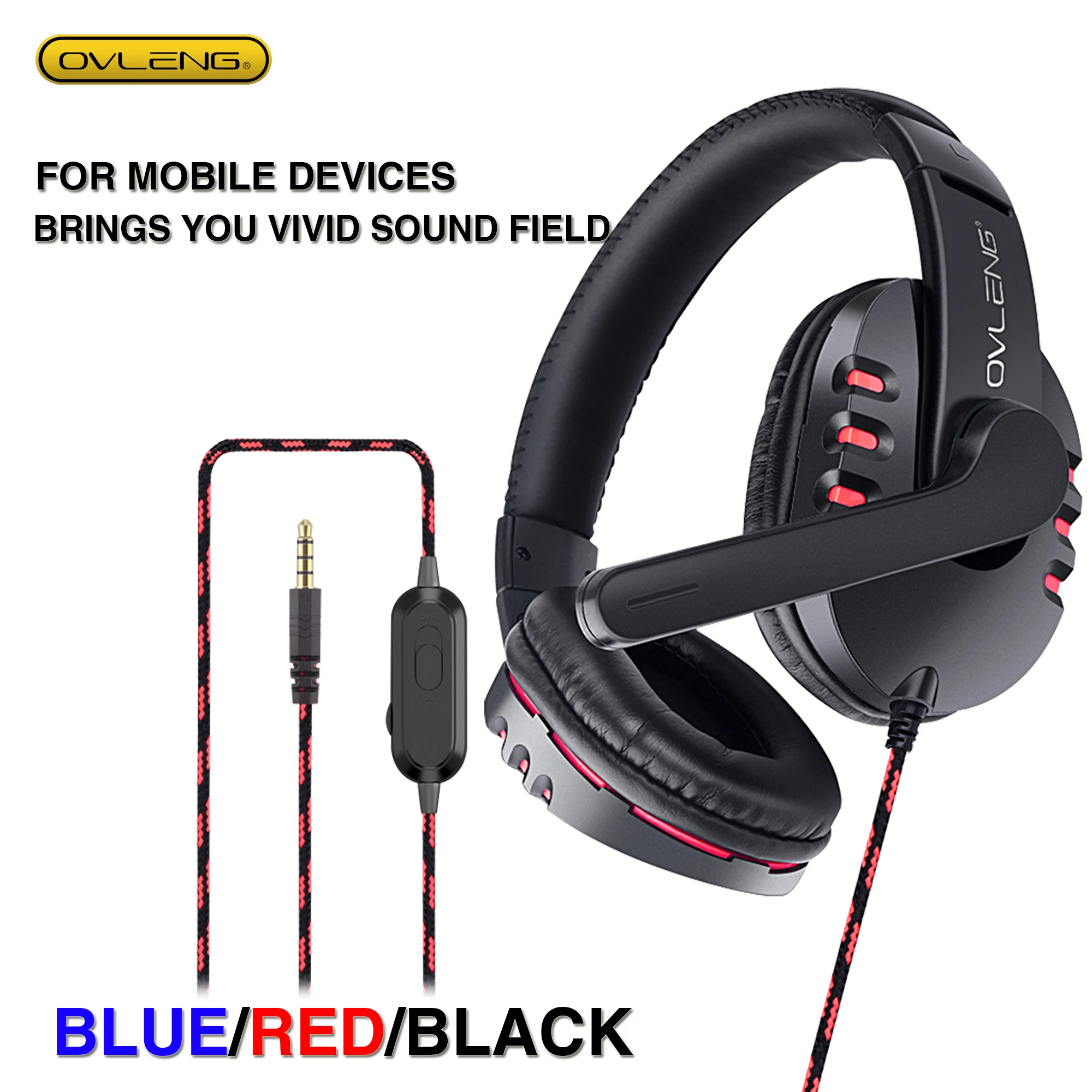 

OV-P3 стереогарнитура для мобильных игр Ovleng 3,5 мм Проводные шумоподавляющие наушники с микрофоном Подходит для ПК