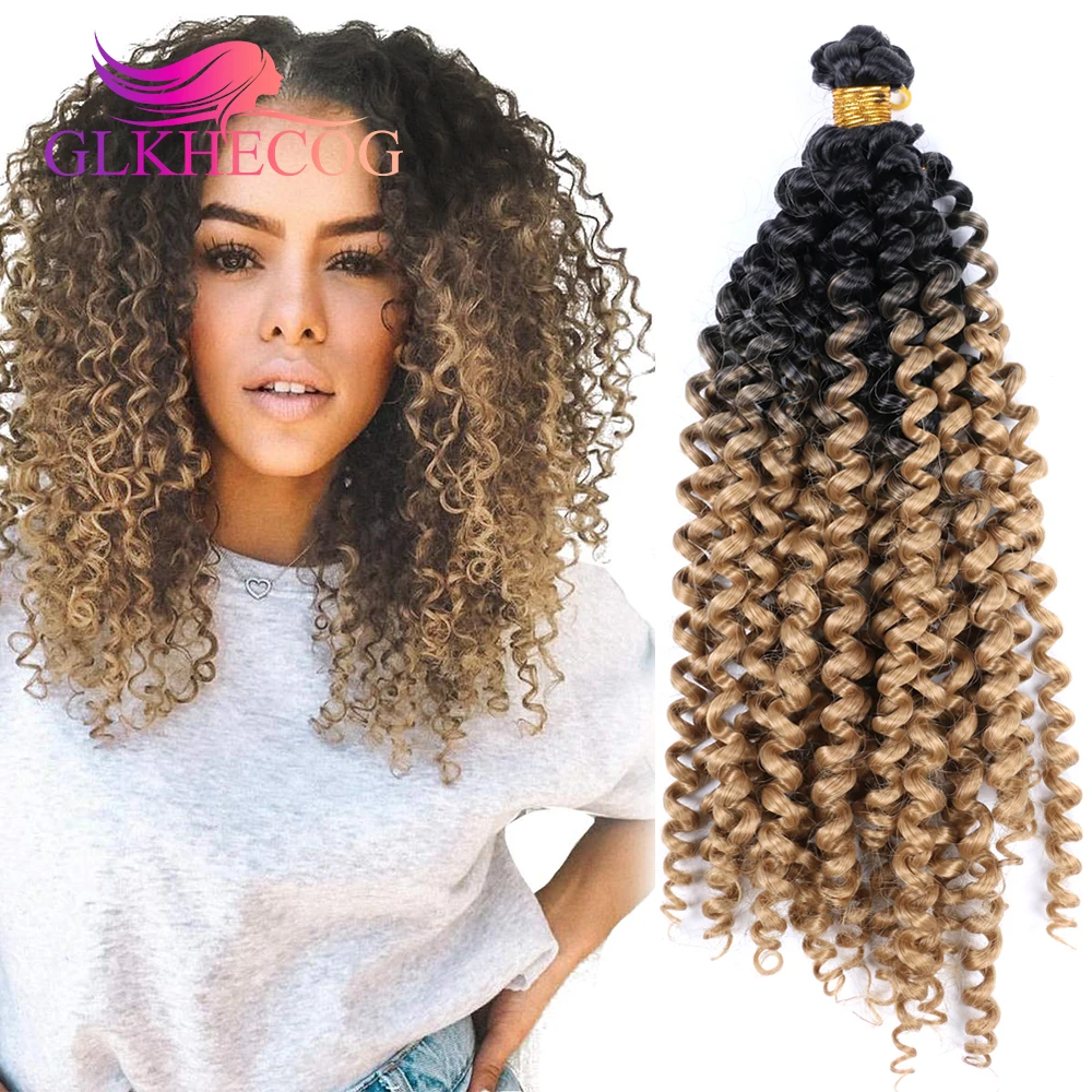 

14" Water Wave Braids Bundles Synthetic Crochet Braiding Hair Extensions for Women Bohemian Curl Braid Ombre Pink Blonde