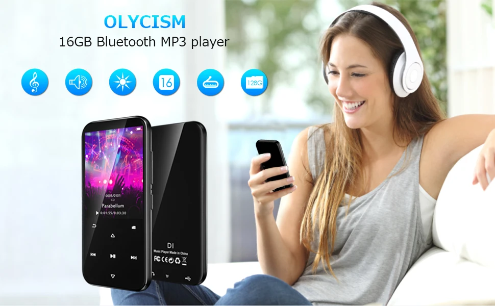 Qosea MP3-плеер с Bluetooth 4,2 HiFi музыкальный плеер с динамиком сенсорной кнопкой 2,4 дюйма экран Аудио Электронная книга радио встроенный 16 Гб