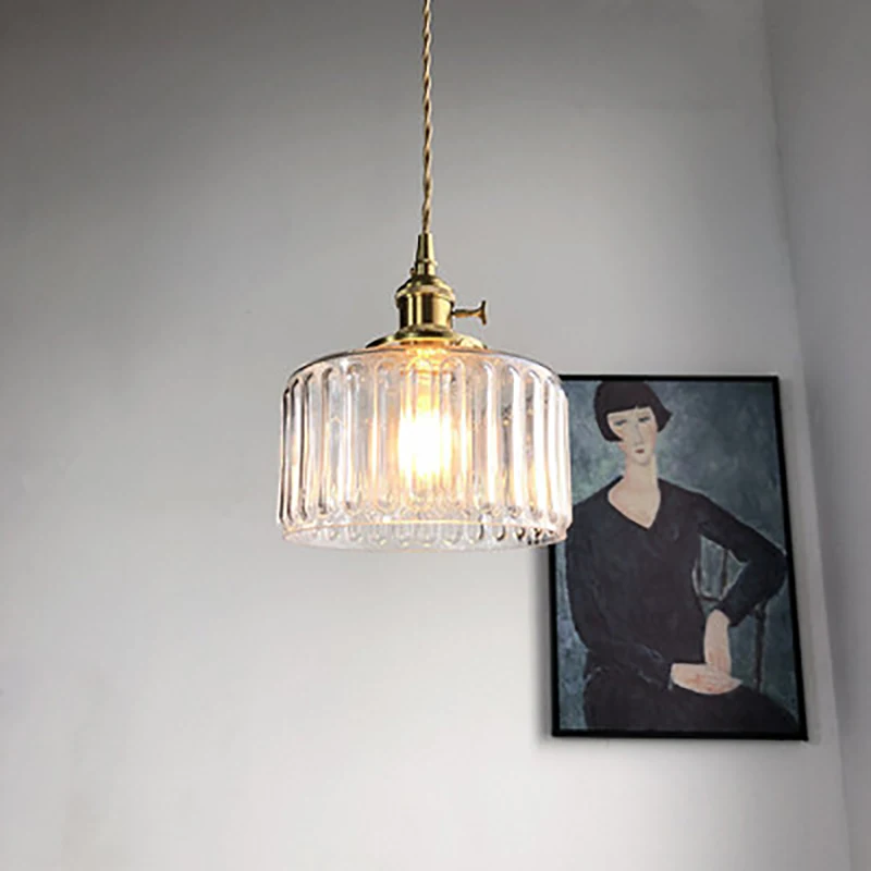 

Nordic Retro Pure Copper Glass LED Lamp Chandelier Warm Bedside Dining Table Bar Counter Living Room Bedroom Small Pendant Light