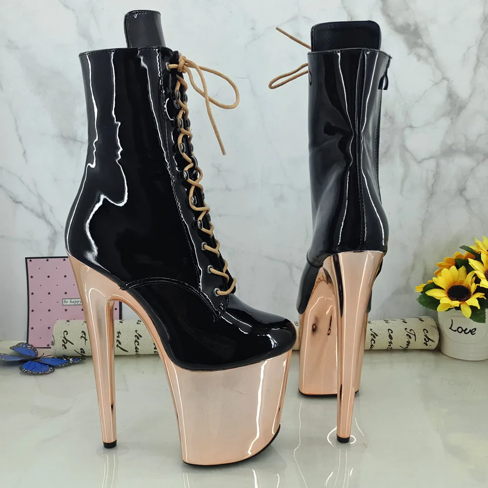 Leecabe платформа цвета шампанского с черным патентом 20 см обувь для танцев на шесте