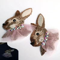 2pclot 3d rabbit handmade rhinestone beaded patches for clothing diy sew on animal parches embroidery lace applique cross