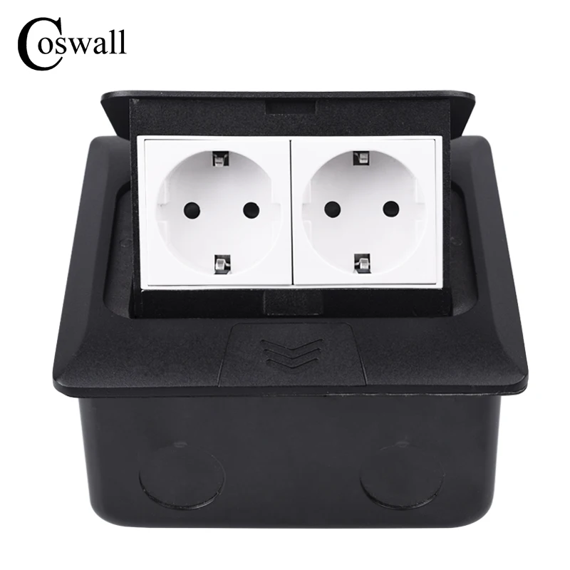 Напольная розетка Coswall медленно выдвигающаяся из алюминия черная панель 2