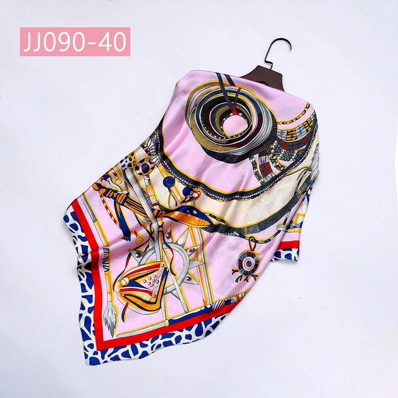 JJ090-40 90*90 см квадратный шарф для женщин, подходит ко всему, элегантные цветочные шарфы для волос, Женская бандана, весна-осень, атласные шелковые шарфы, шаль - Цвет: JJ090-40