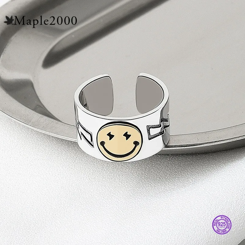

DreamySky Punk Vintage Smile Face Rings 925 silver For Women Boho Female Charms Jewelry Men Antique Knuckle Ring Fashion Party