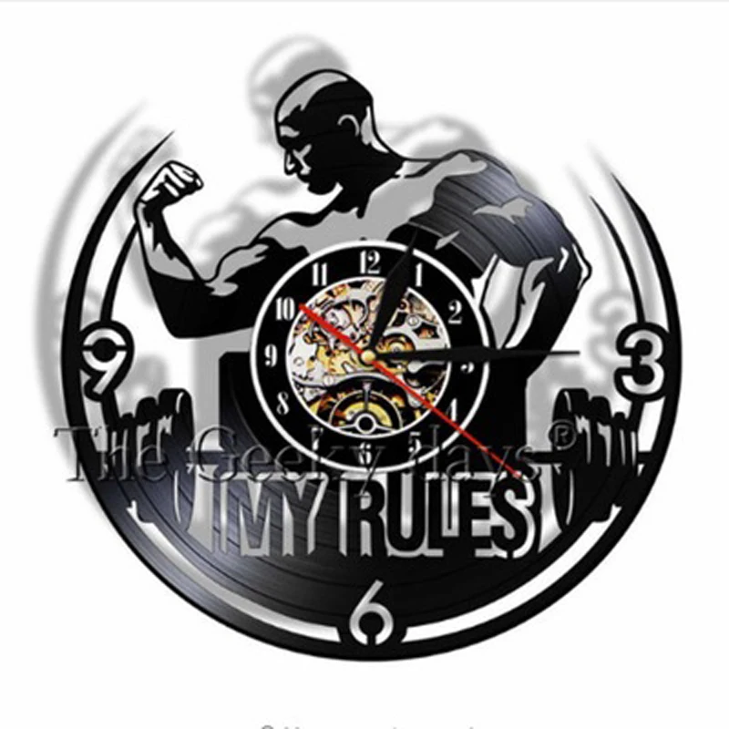 Vintage Vinyl Record Wall Clock Design No Pain Gain Gym Bodybuilding Fitness Sport Clocks Watch Bodybuilder Gift | Дом и сад