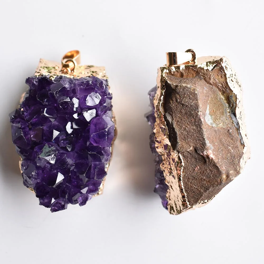

Irregular Random Natural Amethysts Quartz Geode Cut Necklace Crystal Piont Stone Pendant 4pcs Natural Drusy Stone Healing