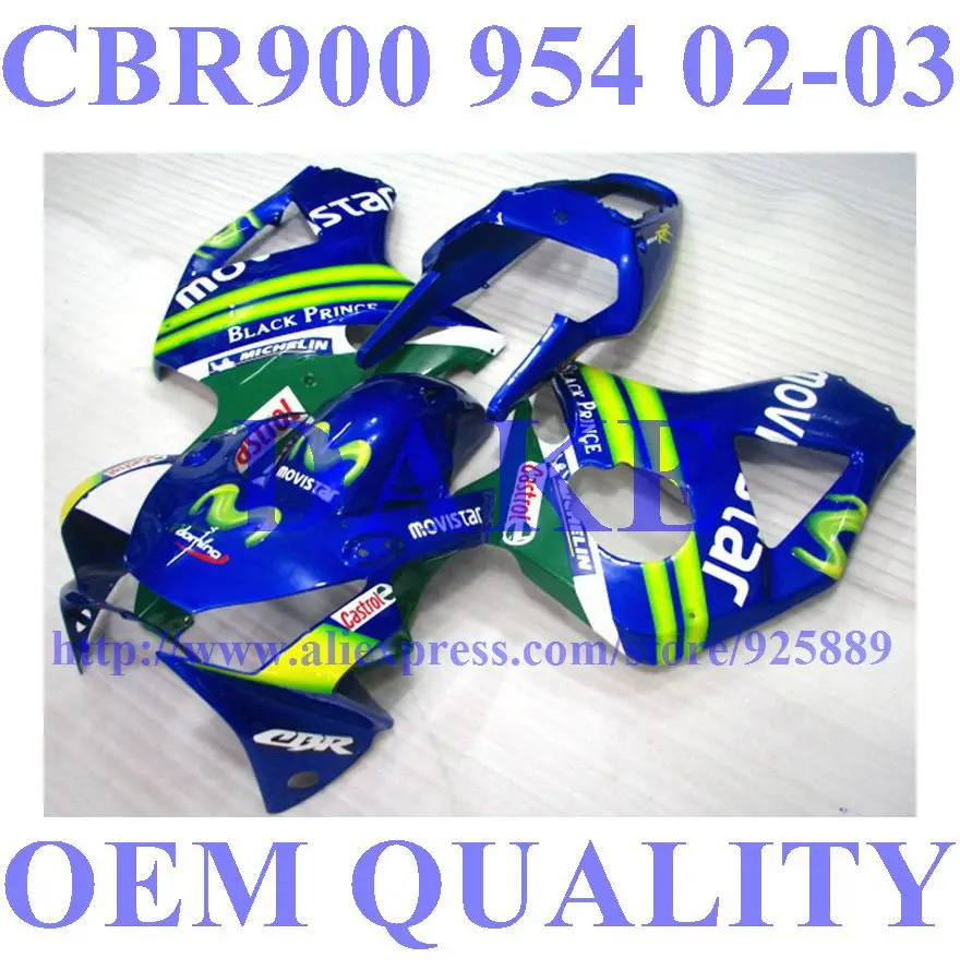 

Injection mold Fairing kits for Honda CBR900RR 954 02 03 CBR 900RR 2002 2003 CBR954 Hi-quality fairings part green blue