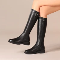 knight boots below knee in autumn and winter 2019 high tube thick bottom leather boots round head large size 40 42