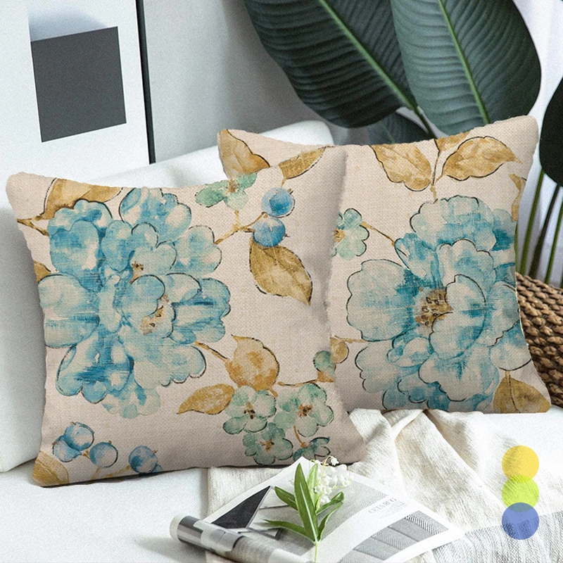 

Blue Floral Sweet Home Sofa Pillow Cover Flower and Letters Bedroom Pillowcase Fauxlinen Couch Cushion Cover Elegant Home Decor