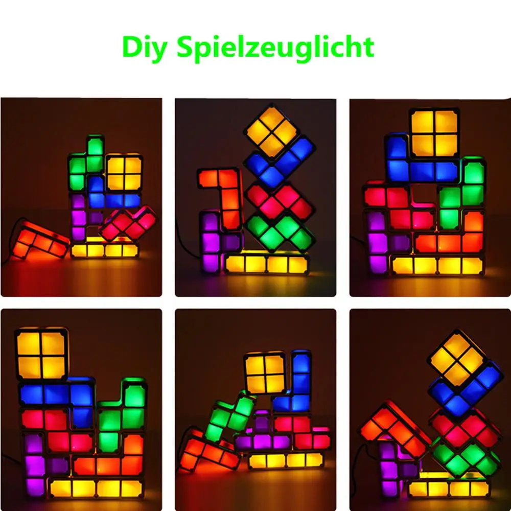 DIY Tetris Puzzle Light Stackable LED Desk Lamp Constructible Block Night 3D Retro Game Tower Baby Colorful Brick Toy | Освещение