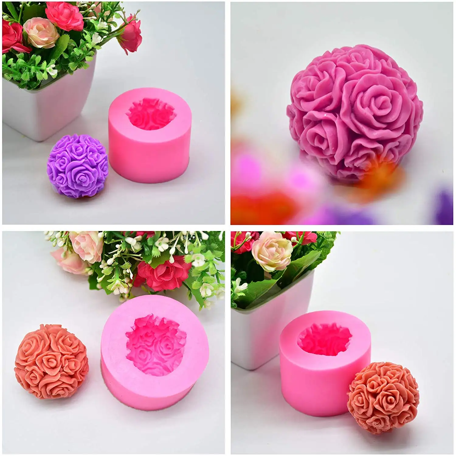 3D формы для розовых свечей цилиндрической и сферической силиконовые в виде