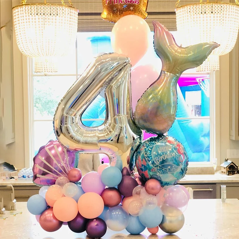 

55 шт., Воздушные шары для вечеринки с русалочкой, хвост русалки, набор из фольги, набор воздушных шаров для девочек, украшения для дня рождени...