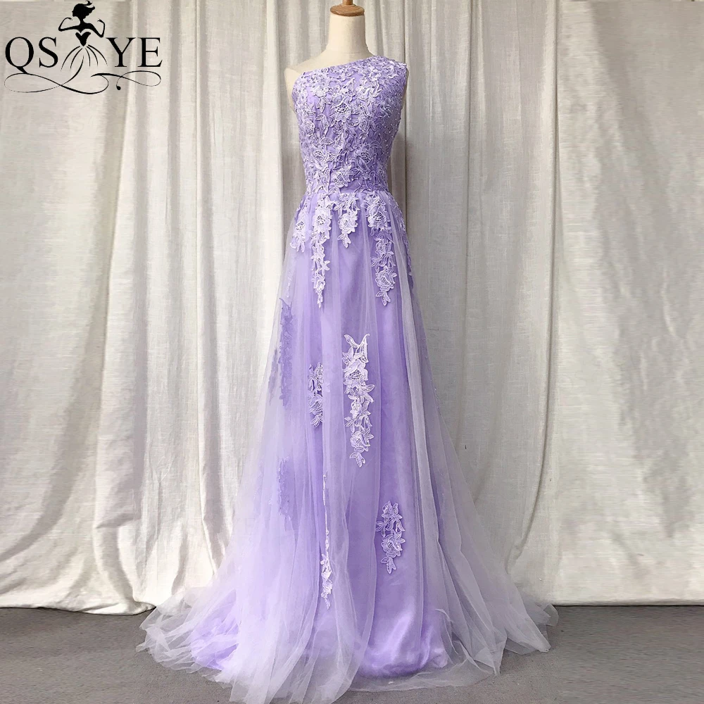 

Lavender Prom Dresses Lace Evening Gown Sequin Party Dress A line One Shoulder Princess Girl Tulle Formal Gown Purple