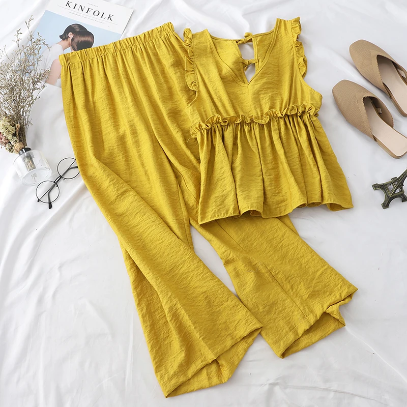 Heliar лето 2019 топ на бретелях и длинные брюки чистый цвет женский кружевной жилет