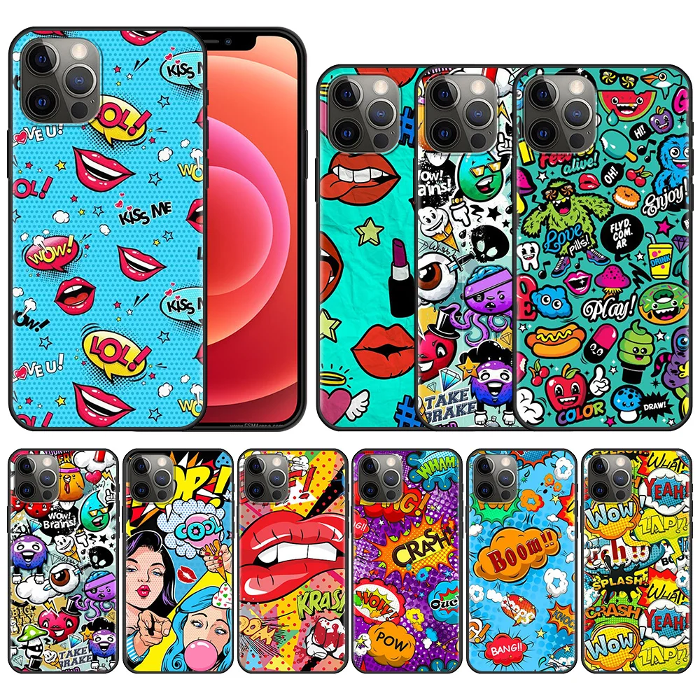 

Graffiti Lips Sticker pattern Phone Case For iPhone 13 12 11 Pro Max 12 13 Mini X XR XS Max 6 6S 7 8 Plus 5 5S SE Fitted Fundas
