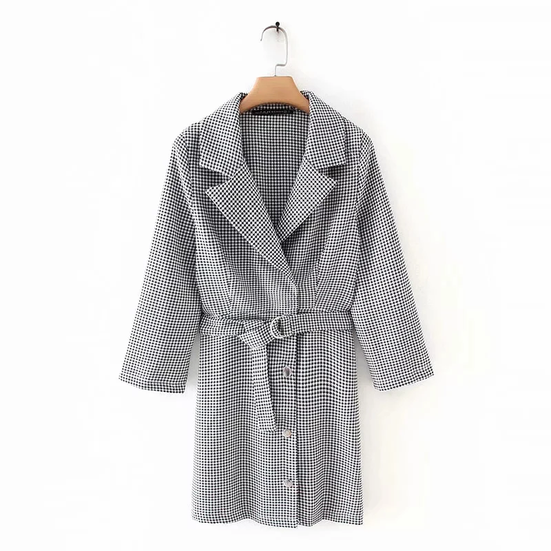 Женское повседневное однобортное платье мини с принтом гусиная лапка блейзер