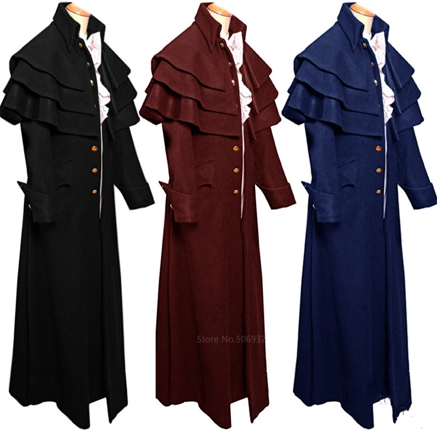Middle Age Man Jacket Vintage Steampunk Medieval Stage Wear Stand Collar Layered Coat Priest Cosplay Performance Costume