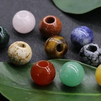 natural rose quartz jade agate tiger eye stone large hole bead pendant 14mm for jewelry makingdiy necklace accessories gift 15pc