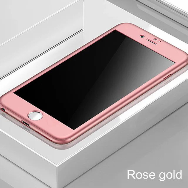 360 Полный чехол для телефона для iPhone 8 6 6 S 7 Plus 5 5S PC защитный чехол для iPhone X XS MAX XR 11 Pro Max чехол со стеклом - Цвет: Rose gold