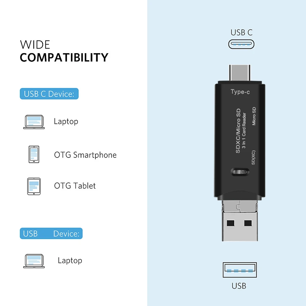 Kebidumei Мульти в 1 Высокоскоростной USB 3,0 тип-c кардридер Micro USB type C OTG флэш-накопитель адаптер TF кард-ридер