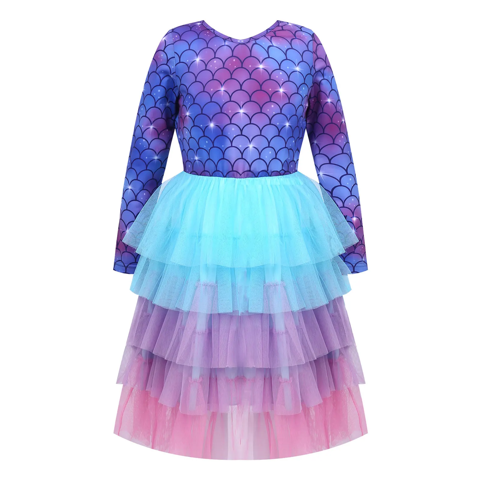 Многослойное платье с цветочным узором для девочек Юбка-пачка в стиле Русалочки