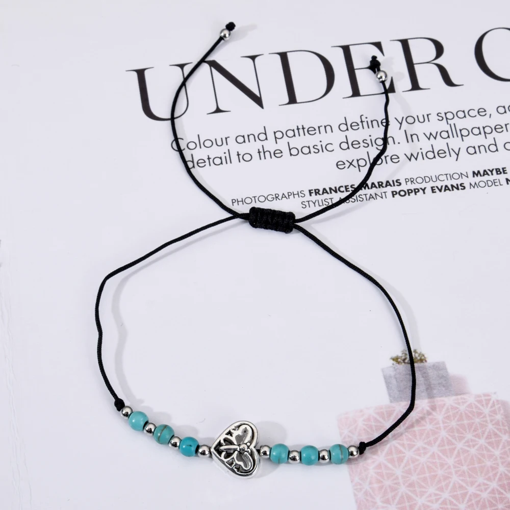 Boho Женщины 12 шт./компл. серебряный с натуральным камнем сердце черепаха талисманы браслет из бисера переплетения Регулируемая Веревка цепь Сова браслет ювелирные изделия