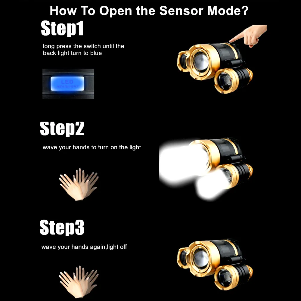Светодиодный налобный фонарь супер яркий XML 3 * T6 светодиодный светильник фонарик