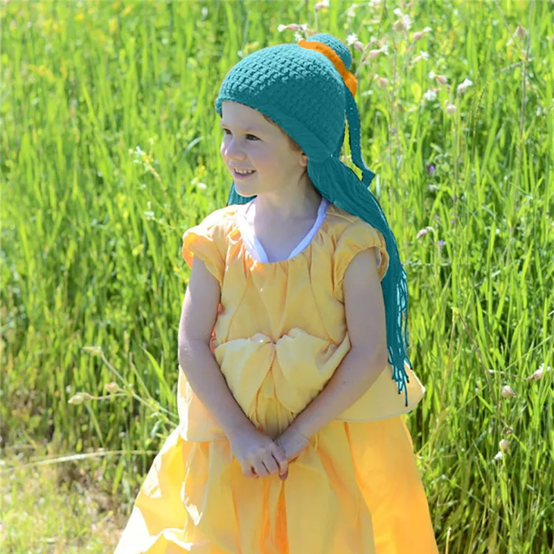 Новый парик для девочек вязаные шапки зимние детские искусственные длинные