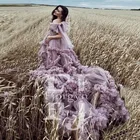 Романтический бледно-лиловый тюль платье для беременных с v-образным вырезом, с длинным шлейфом, высокое качество по индивидуальному заказу Беременность платье robe femme