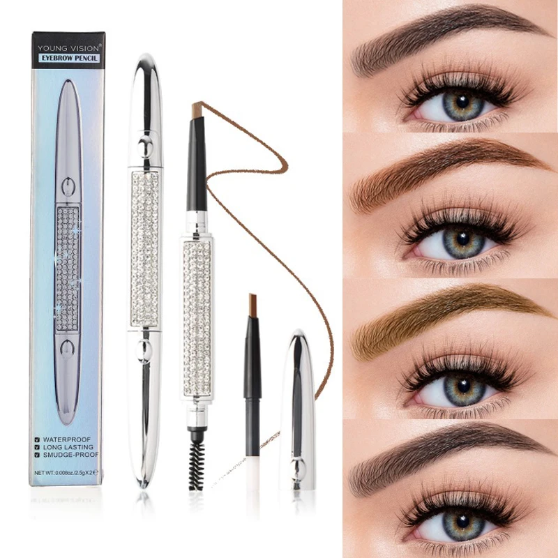 

Starry Sky Diamond Silver Tube Double Head Eyebrow Pencil Waterproof Lasting Eyes Black Brown Make Rotatable Up Pen