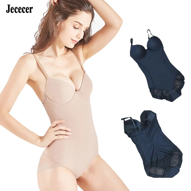 Jececer Shapewear Женщины Сексуальный Эластичный Боди Femme Черный Для Похудения Нижнее