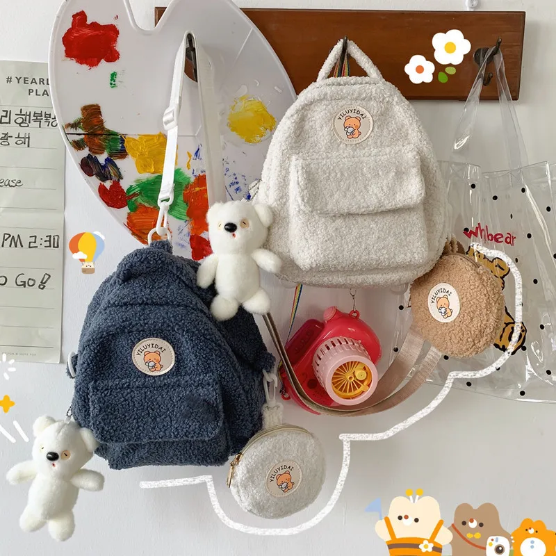 

Backpack women 2021 new small mini ins cute lamb shoulder bag student Plush school bag travel backpack