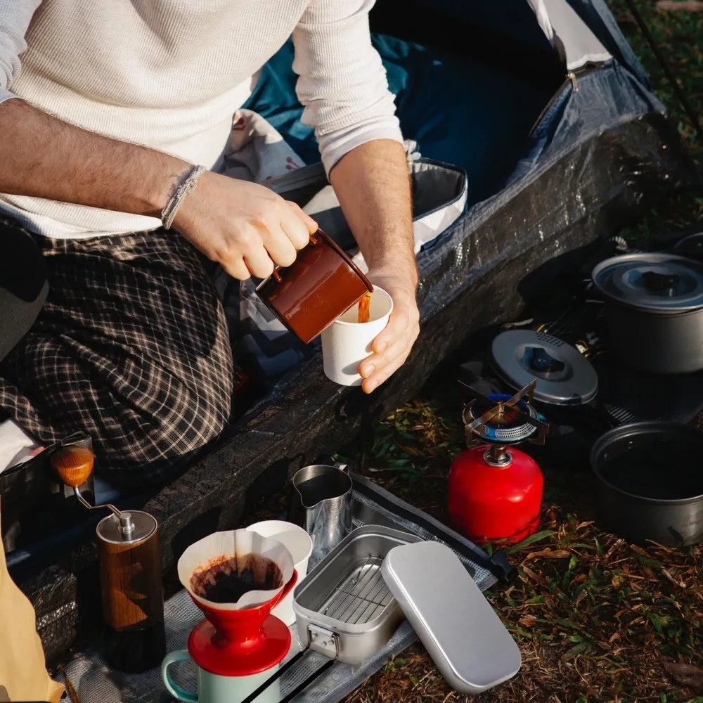 

2pcs Aluminum Alloy Square Foldable Handle Bento Food Picnic Container