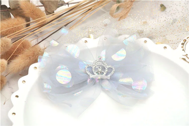 

Children's new hair accessories girls gold dot mesh crown side clip princess sweet bow hairpin