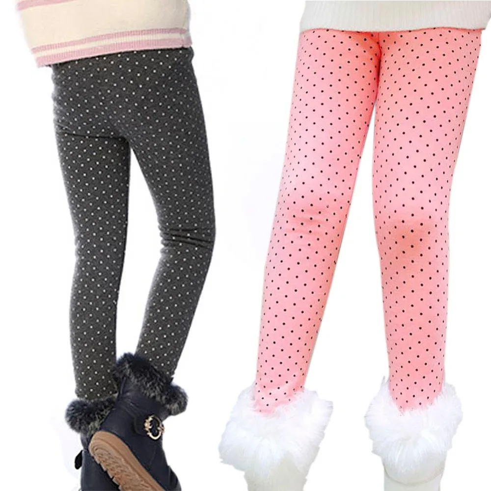 Зимние меховые леггинсы для девочек детские штаны плотные эластичные хлопковые