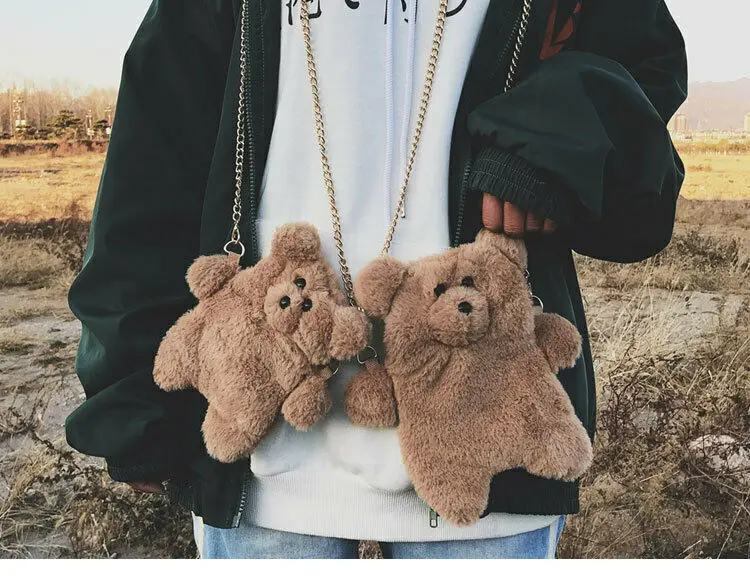 Модная женская сумка с милым маленьким медведем плюшевая для отдыха через плечо