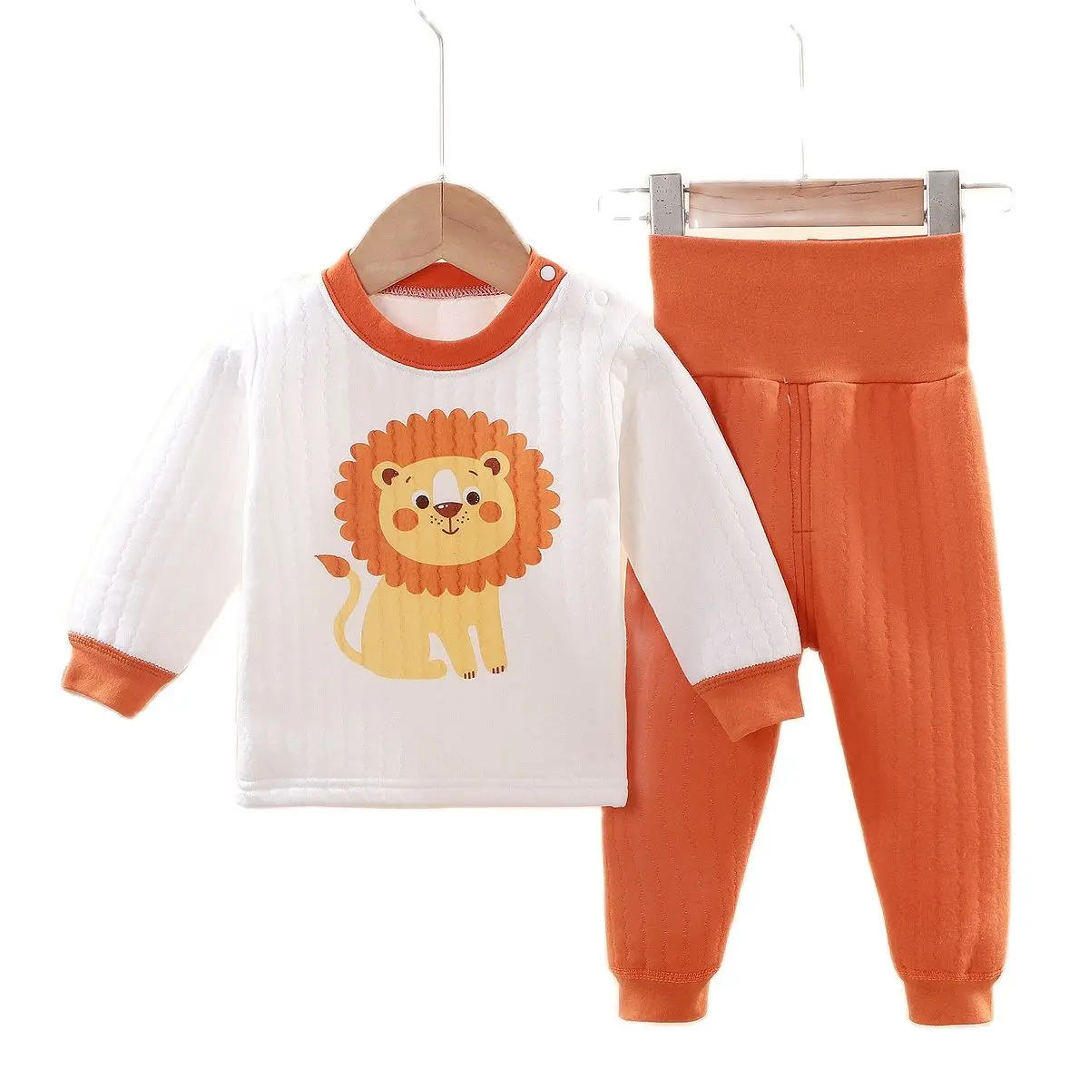 

New Children Thermal Suit Winter Thicken Warm Clothes Baby Boys Cotton Cartoon Underwear Girls High Waist Sleepwear Suit 0-4Y