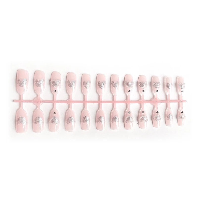

24pcs Peach Heart Pearl Wear Long Paragraph Fashion Manicure Patch False Nails Save Time Wearable Nail Patch KG66