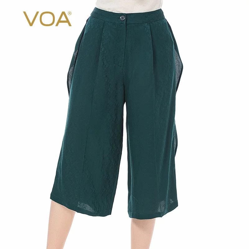 Брюки Капри VOA Silk с зелеными пуговицами на талии и плиссированной листом 22 at M