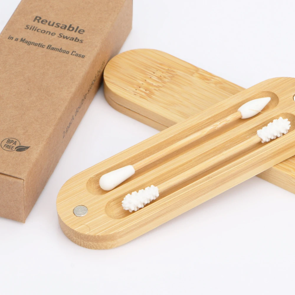 Многоразовые ватные палочки для комплект с ушами и магнитный бамбуковый чехол