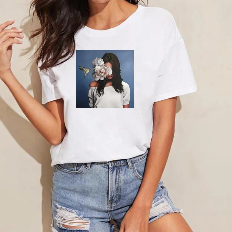 Летняя новая эстетическая одежда женская футболка сексуальная Цветочная печать