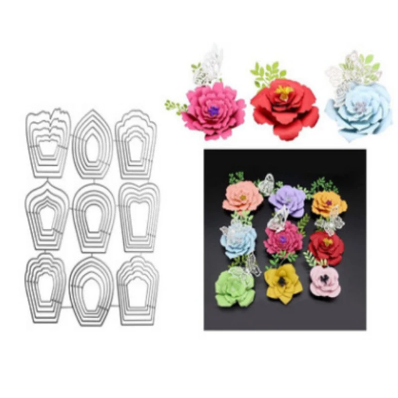 

9pcs Different Flowers Petal Metal Cutting Dies 3D Bloom Frame for DIY Papercraft Projects Scrapbook Paper Album Greeting Cards