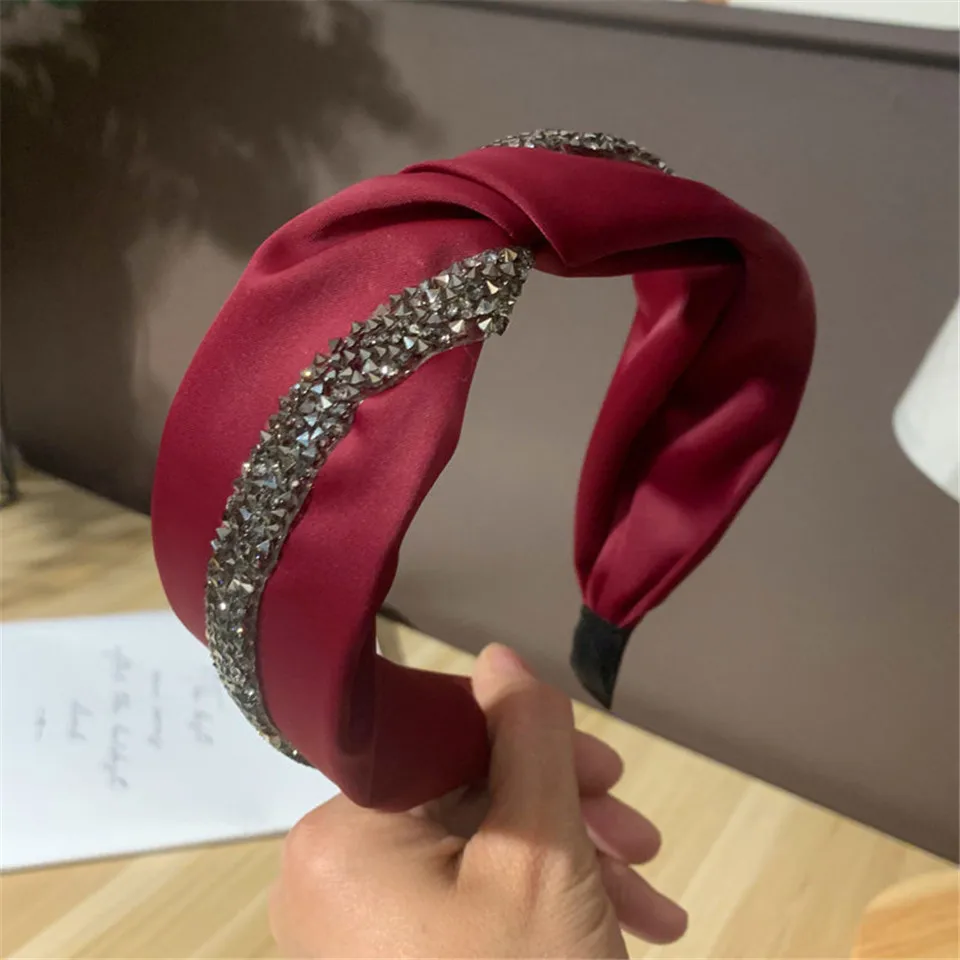

Chic Rhiestone Hairband Elegant Hair Accessoress Women Cross Knotted Crystal Headband Wide Stain Hair Hoop Bands Bezel Headdress