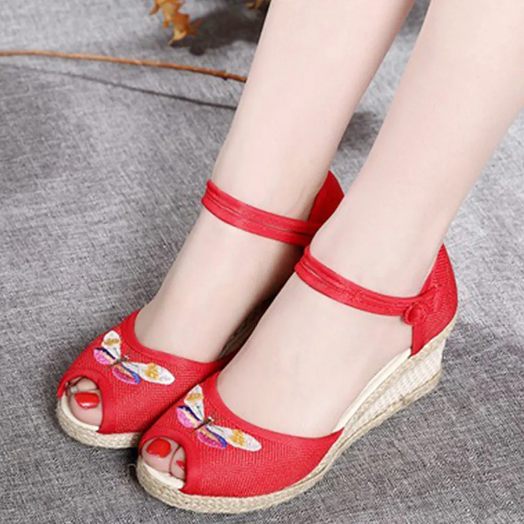 Retro woven women sandals embroidered casual wedge heel simple beach slippers flip-flops soft fashion summer non-slip | Спорт и