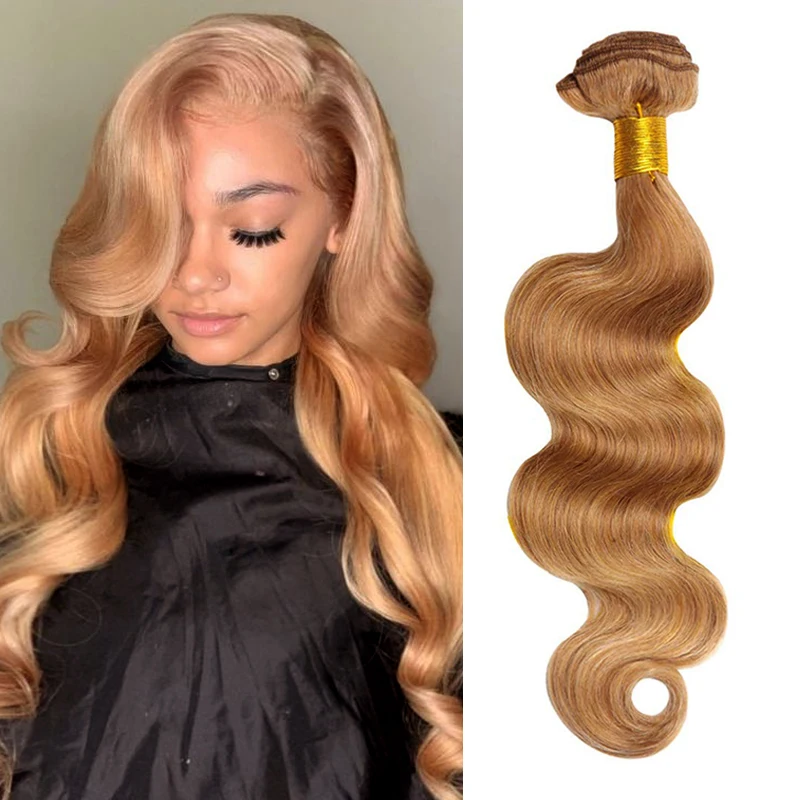 

QING SI Human Hair Bundles Honey Blonde Body Wave Bundles Virgin Hair Bundle 3 Bundles Body Wave Deals Pure 27# Color about 300g