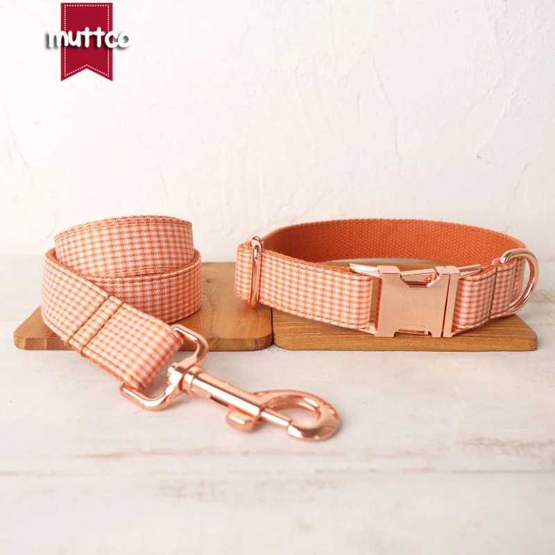 

MUTTCO unique dog collar ORANGE TINY PLAID convenient to walk the dog leash accessory for small medium large dog 5 size UDC105M